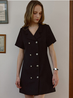 Line Tweed Mini Dress [Black]