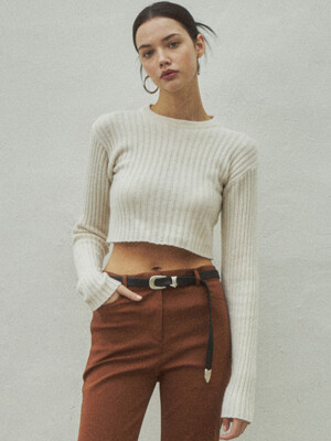 Crop Ribbed Cashmere Wool Knit_CTK203(Ivory)