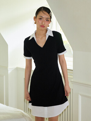 Shirt Detail Mini Dress_ Black