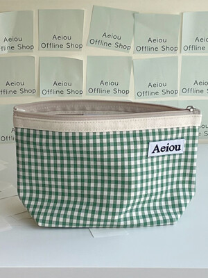Aeiou Basic Pouch (L size) Spring green check