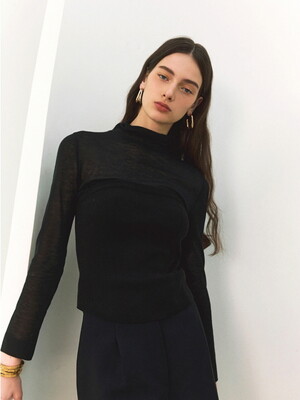 Aqata seethrough pullover & bustier top set - Black