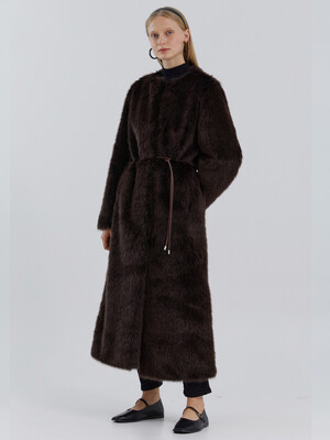 WEATHER maxi long fur coat [dk brown]