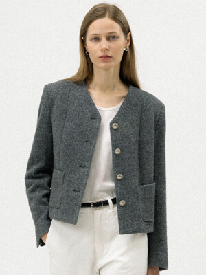 Classic tweed wool jacket (Grey)