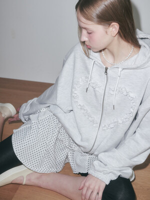 FRILL HEART HOODIE, MELANGE GREY