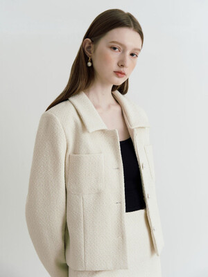 Ella two pocket tweed jacket - ivory