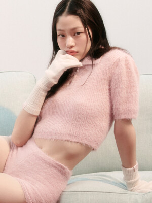 FLUFFY CROPPED TOP SHORT SLEEVE_PINK