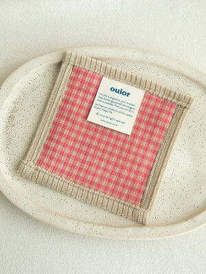 ouior square tea coaster - corduroy cherry pink check
