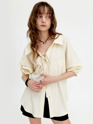24 Summer_ Yellow Stripe String Oversized Shirt