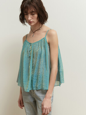 TWO TONE JAQUARED SLEEVLESS TOP [BLUE]