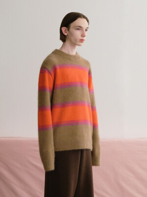 Angora Stripe Knit Sweater_Brown
