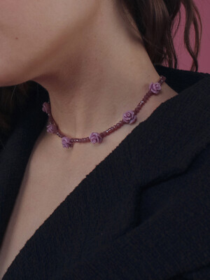 Violet rose lace chain necklace