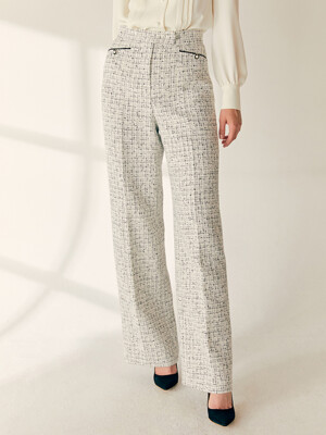 KIMBERLY Semi wide tweed trousers (Ivory&Black)
