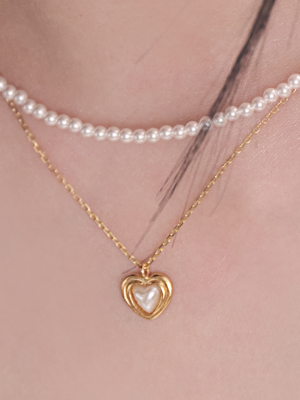 [SILVER] FRAME HEART PEARL PENDANT N (2 COLORS)