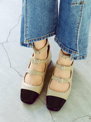 3-strap mary jane flats / beige [N-211/BG]