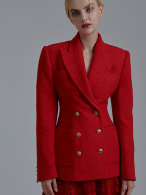 red tweed coat