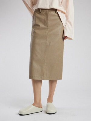 Parker faux-leather midi skirt_deep beige