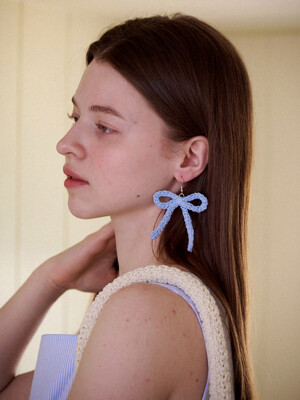 No.201 / Ribbon Crochet Earring (Silver 925) _ Sky