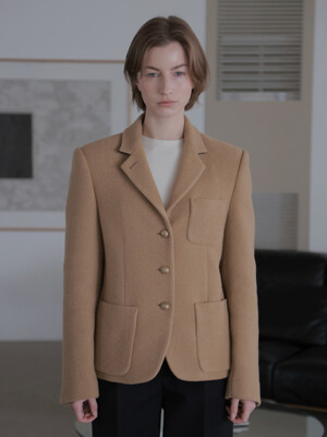 River Wool Tweed 3 Button Jacket (Beige)