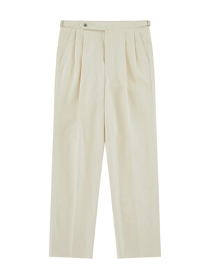 Linen / Cotton Twill adjust 2Pleats relaxed Trousers (Ecru)
