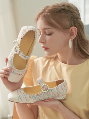 Cinderella Tweed Mary Jane Flat/ F2201/2Colors