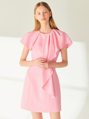MICHEL Ruffle detail H-line mini dress (Pink)