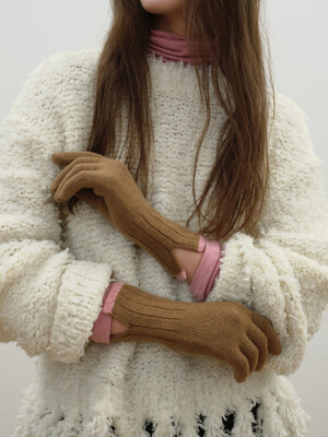 Colored Edge Touch Gloves_Camel, Pink