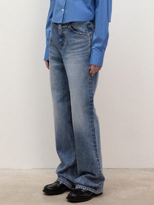 straight-fit washed denim pants (blue)