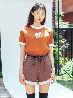 ROLL-UP LINEN HALF PANTS [BROWN]