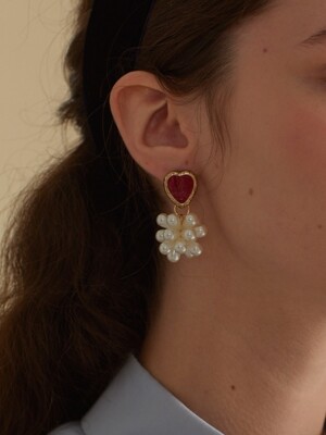 lovely heart pearl earring_red