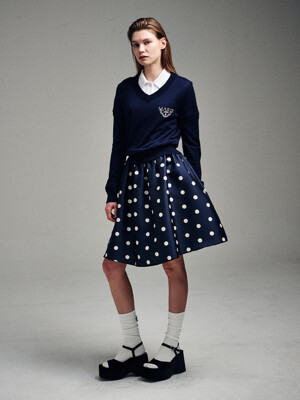 VOLUME MIDI SKIRT CRAPE DOT_NAVY