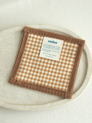 ouior square tea coaster - corduroy brown check