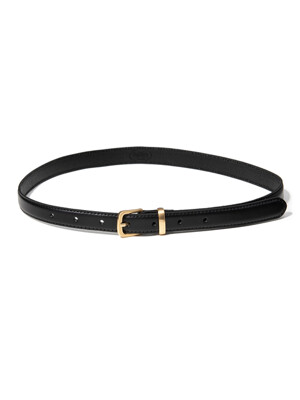 (W) simple western gold square cowhide leather belt (T015_black)
