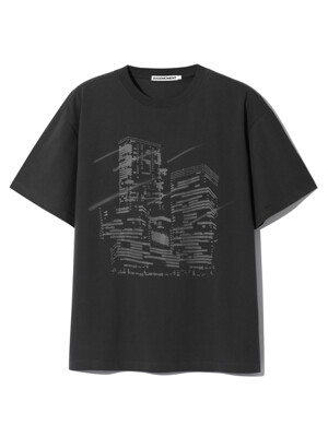 메테오 빌딩 그래픽 티셔츠 차콜