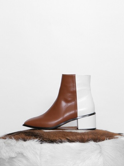 PULLUP TWO-COLOR BOOTS - BROWN + WHITE