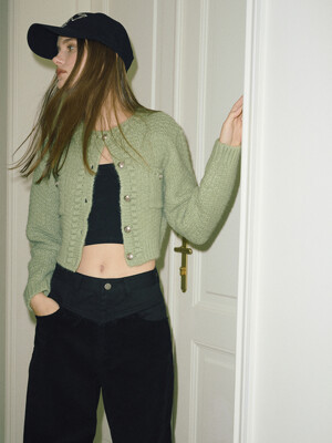 Tweed Pocket Knit Cardigan, Light Green