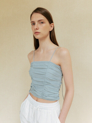 shirring bustier knit top (light blue)