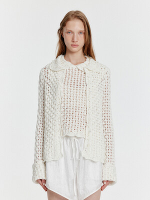 YELTS Cable Knit Collared Cardigan - Ivory
