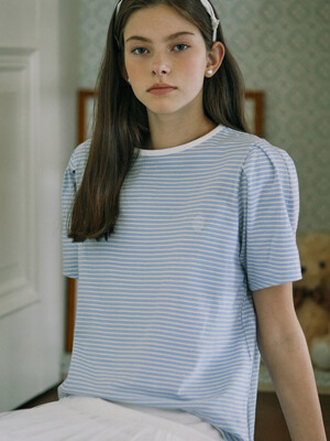 Stripe Puff Sleeve T-shirt - Blue Stripe