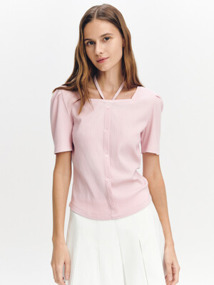 Tie-decorated Square-neck Top PINK