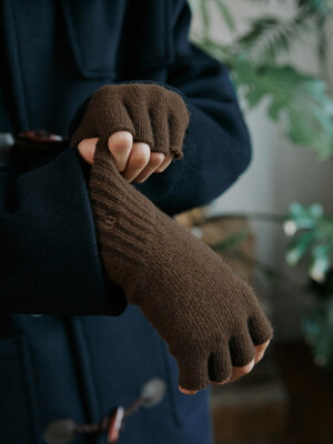 unisex cashmere half gloves brown