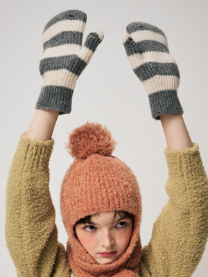 STRIPE MITTENS, GREY+IVORY