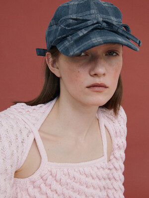 BASIC BALL CAP_RIBBON_CHECK CHARCOAL