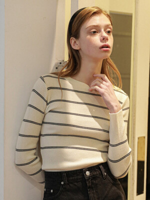 Striped round knitwear Cream