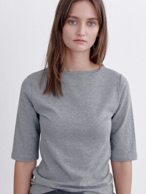 Cotton & Modal Simple Top, Melange gray