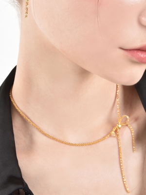TP014 [Silver925] Cotton chain ribbon chocker necklace