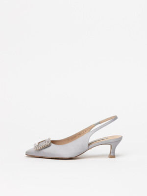 Squaletto Embellished Slingback Pumps in Quiet Gray Silk Satin