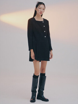 Tweed Pleated Dress  Black (KE3971M025)