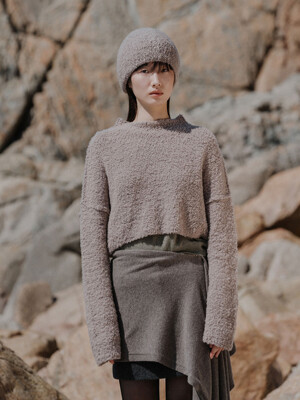 FLUFFY WOOL BLENDED KNIT HAT_GREY