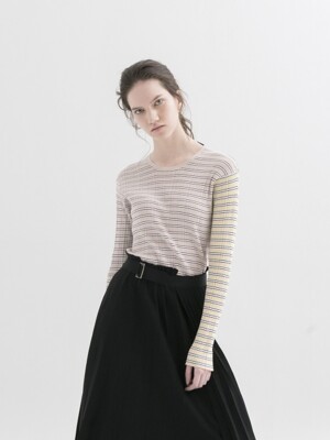 Multicolor Stripes Ribbed PULLOVER - LIGHT BEIGE