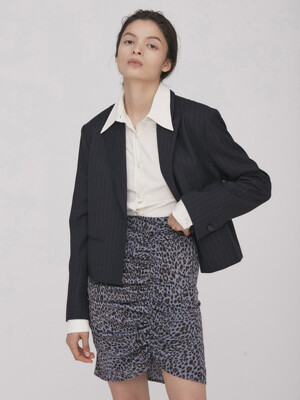 Leopard Shirring Mini Skirt_Sky Blue